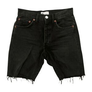 ZARA Black Denim Frayed Bermuda Jean Short